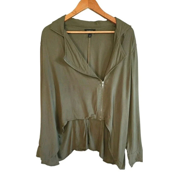 Torrid Drape Jacket Women's Size 1 Green High Low Front Zip Roll Tab Sleeve - Picture 1 of 7